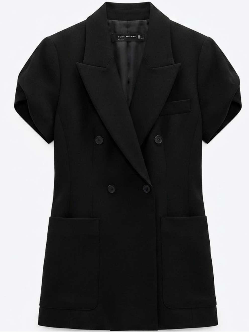 Zara Black Double-Breasted Short Sleeve Blazer Jacket Size M
